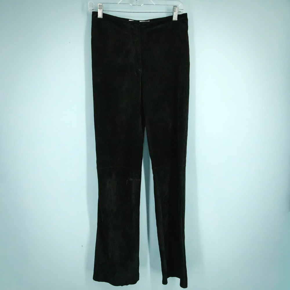 Gretchen Scott Size XS Black Washable Suede Leather Button Zip Straight Pants